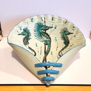 Clam Shell Style Dish with SeaHorses and Under The Sea Pattern.  Made in Italy